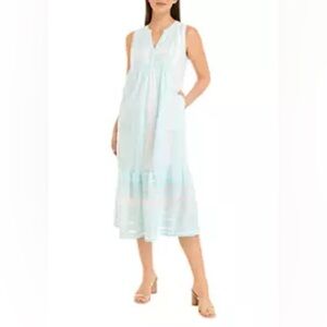 Light Teal and White Striped Sleeveless Dress